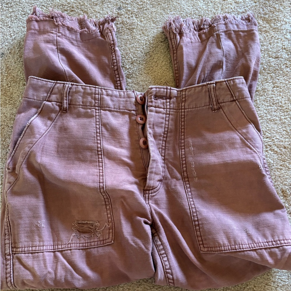 Free People Pink Distressed Crop Jeans